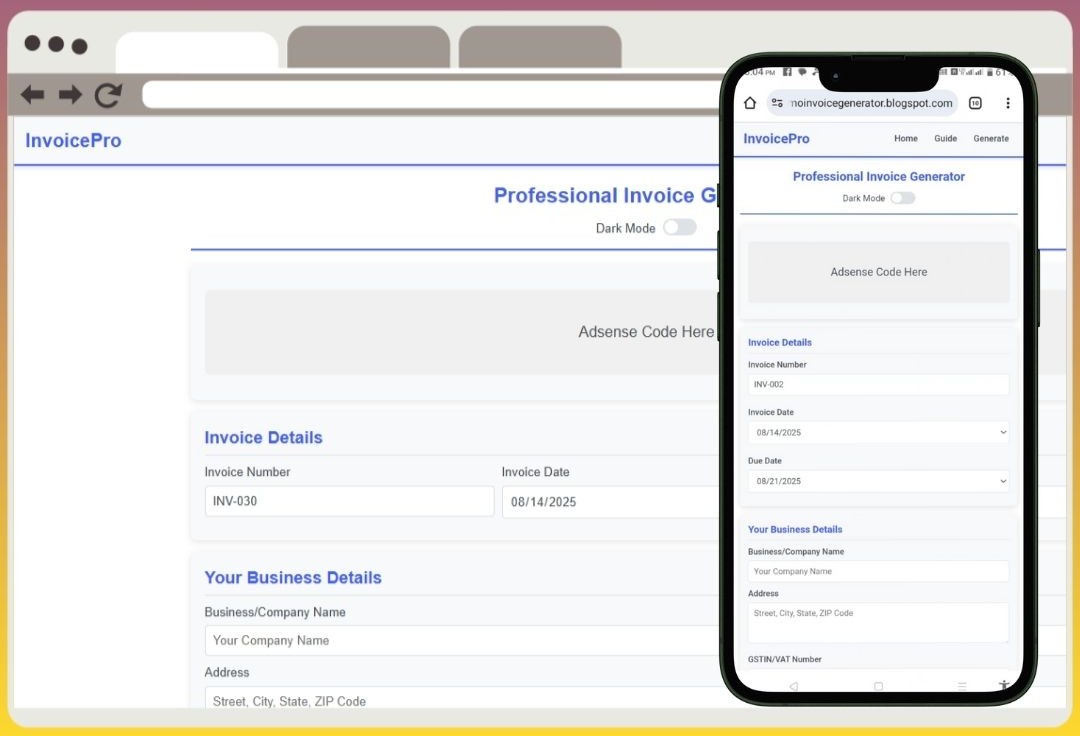 Build professional invoice generator websites with this responsive, SEO-optimized HTML theme. Customizable, printable, and AdSense-ready!