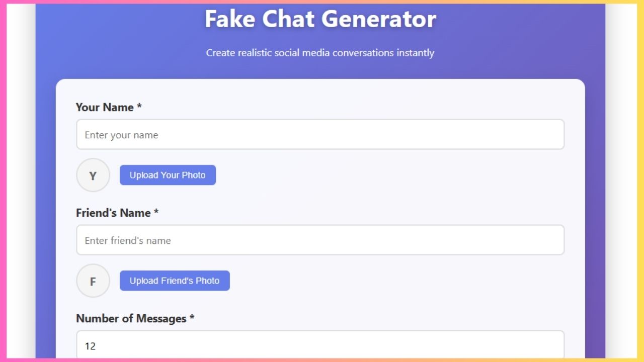Build your own fake chat maker with this smart AI chat generator. Experience lifelike chat simulation tools to design custom conversations for fun or projects.