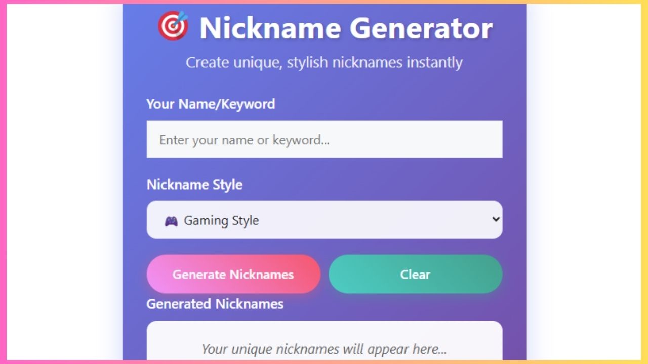 Elevate your gaming and social profiles with the Nickname Generator Prompt—craft unique, stylish usernames effortlessly. This embeddable HTML tool delivers instant creativity, SEO-optimized articles, and vibrant designs for bloggers and gamers. Download the prompt today!