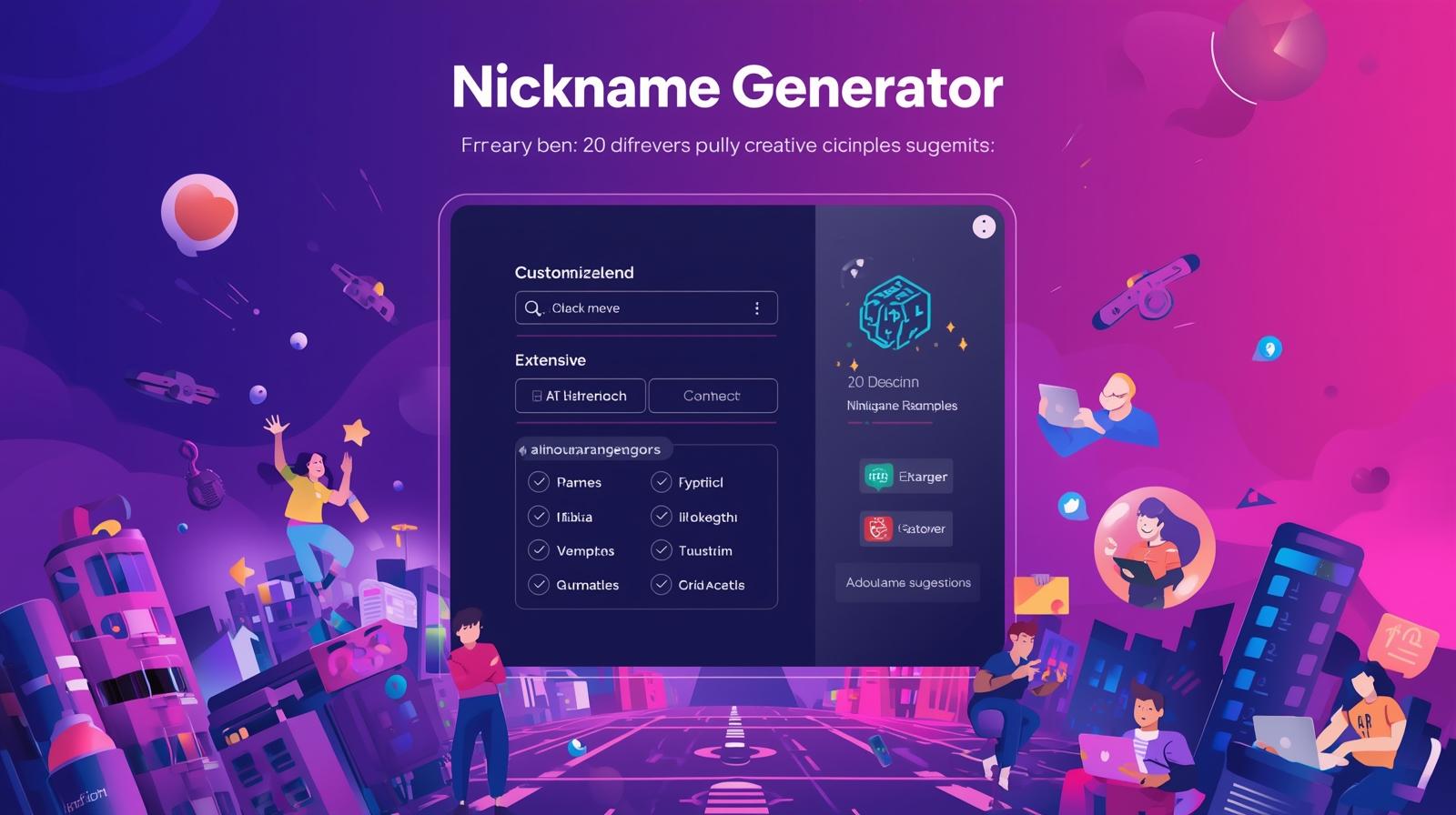 Generate awesome nicknames for games, social media, and friends with our free AI Nickname Generator. Find cool, unique, and funny nickname ideas in seconds.