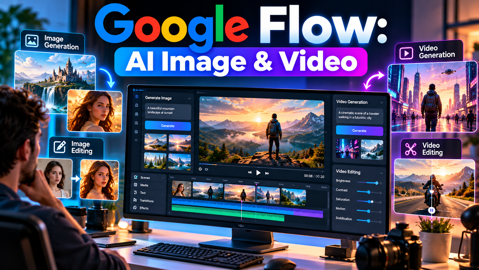 Google Flow AI image and video creation and editing workspace