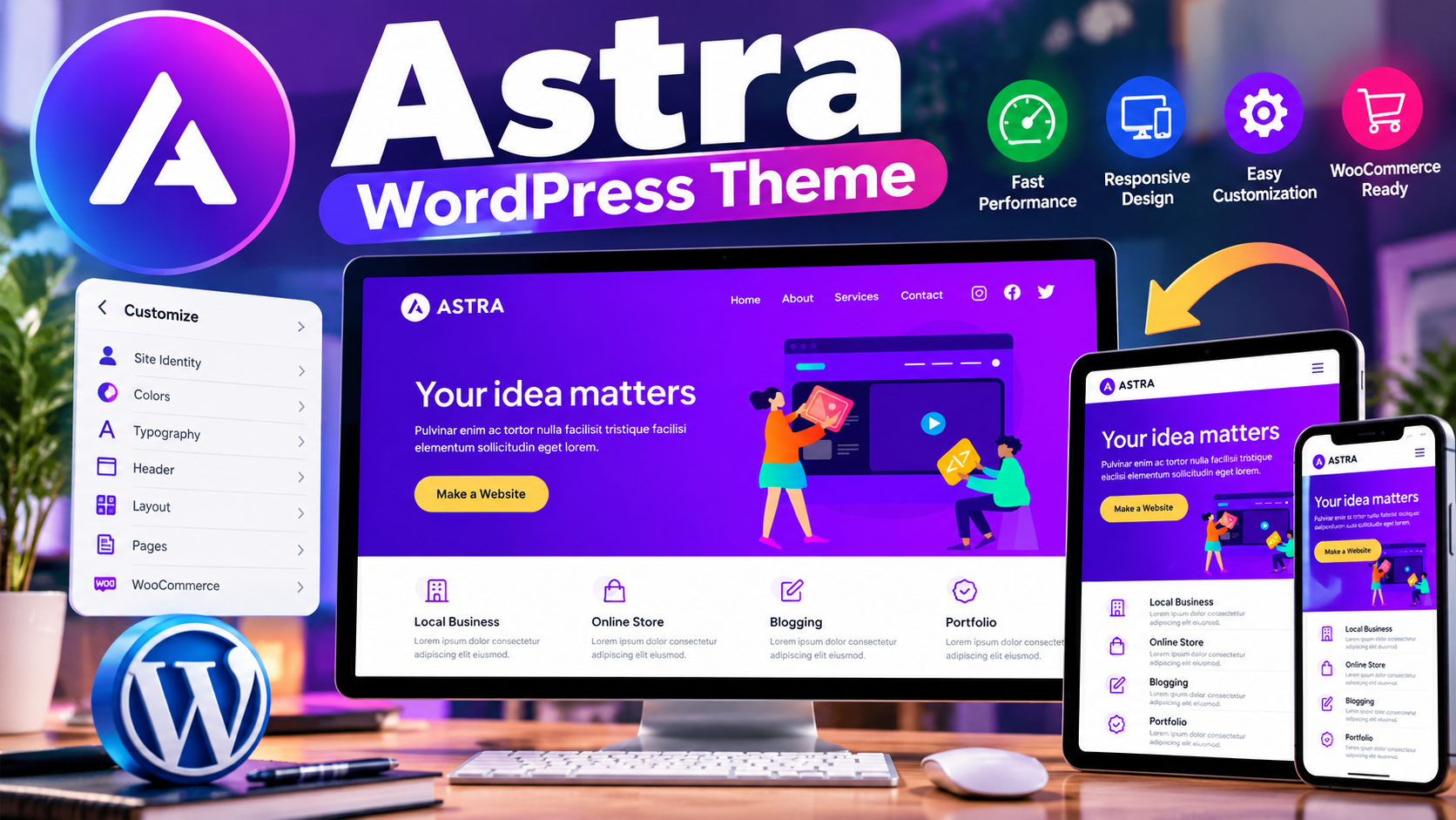 Astra WordPress Theme with responsive website design and WordPress customization features