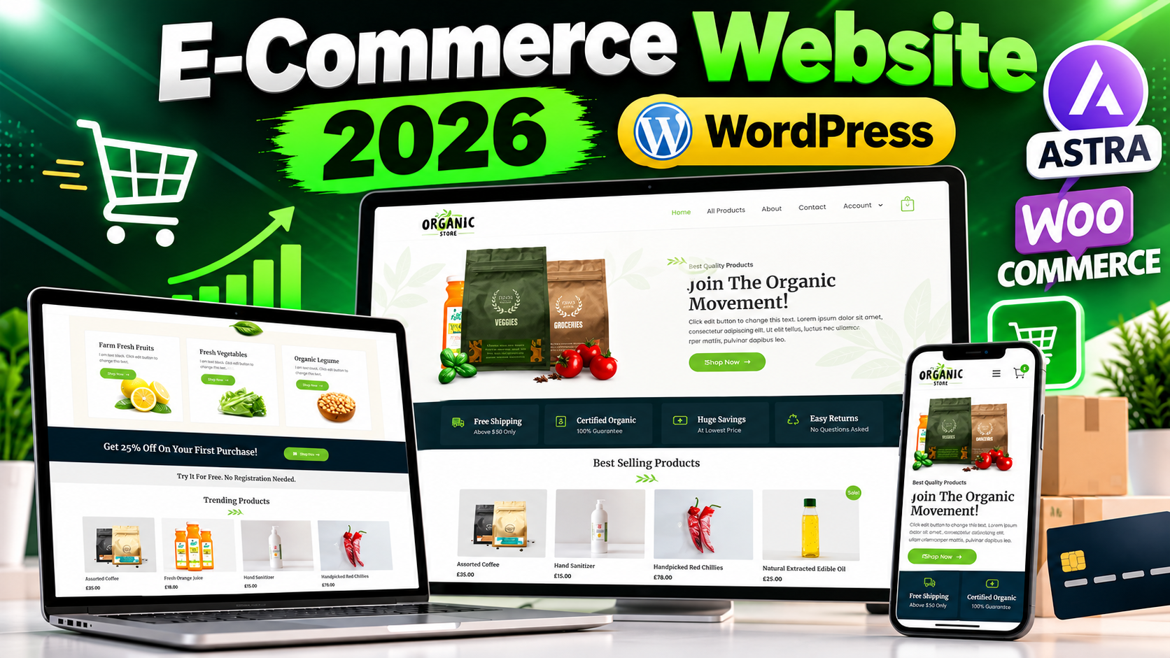 Professional WordPress E-Commerce Website setup displayed on desktop and mobile devices in 2026