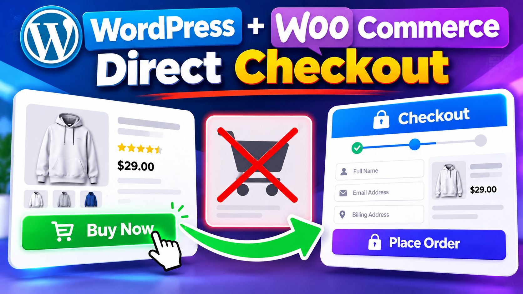 WordPress WooCommerce direct checkout with Buy Now button and checkout screen